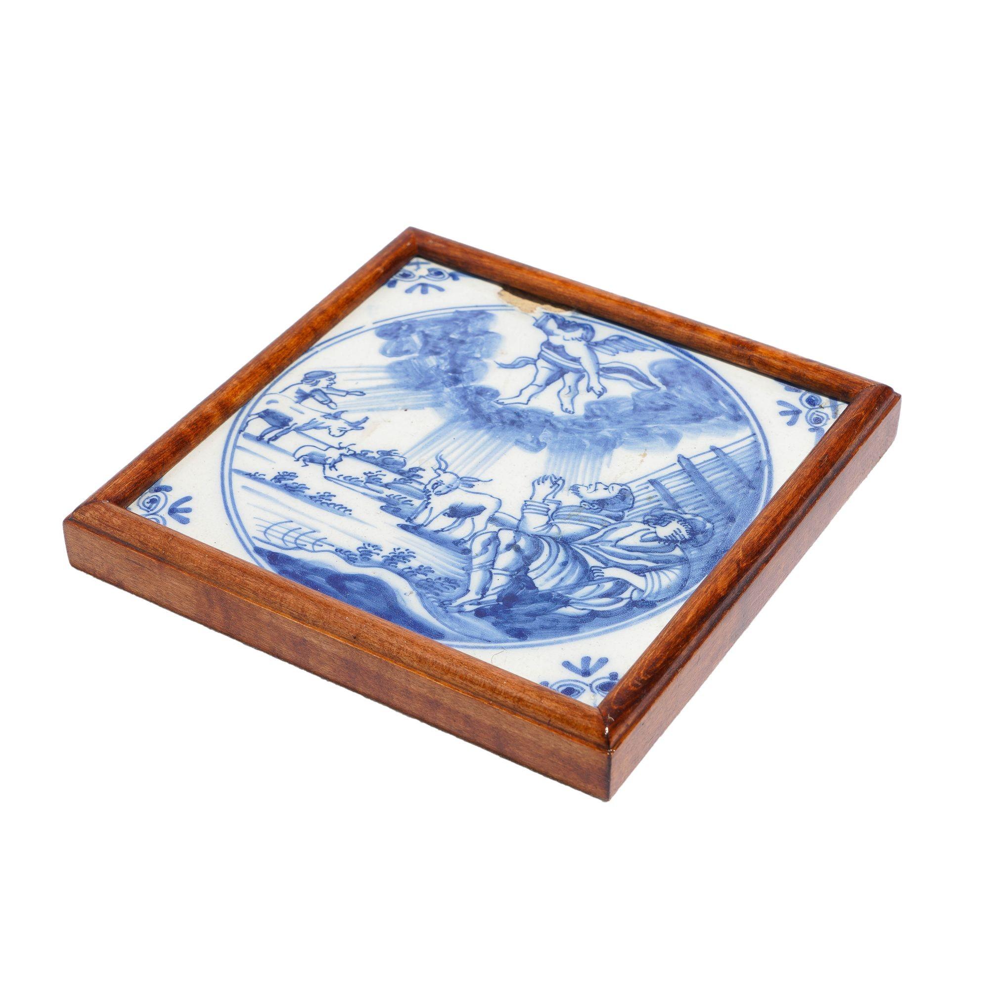 Framed Delft tile of the annunciation, c. 1600's (Niederländisch) im Angebot
