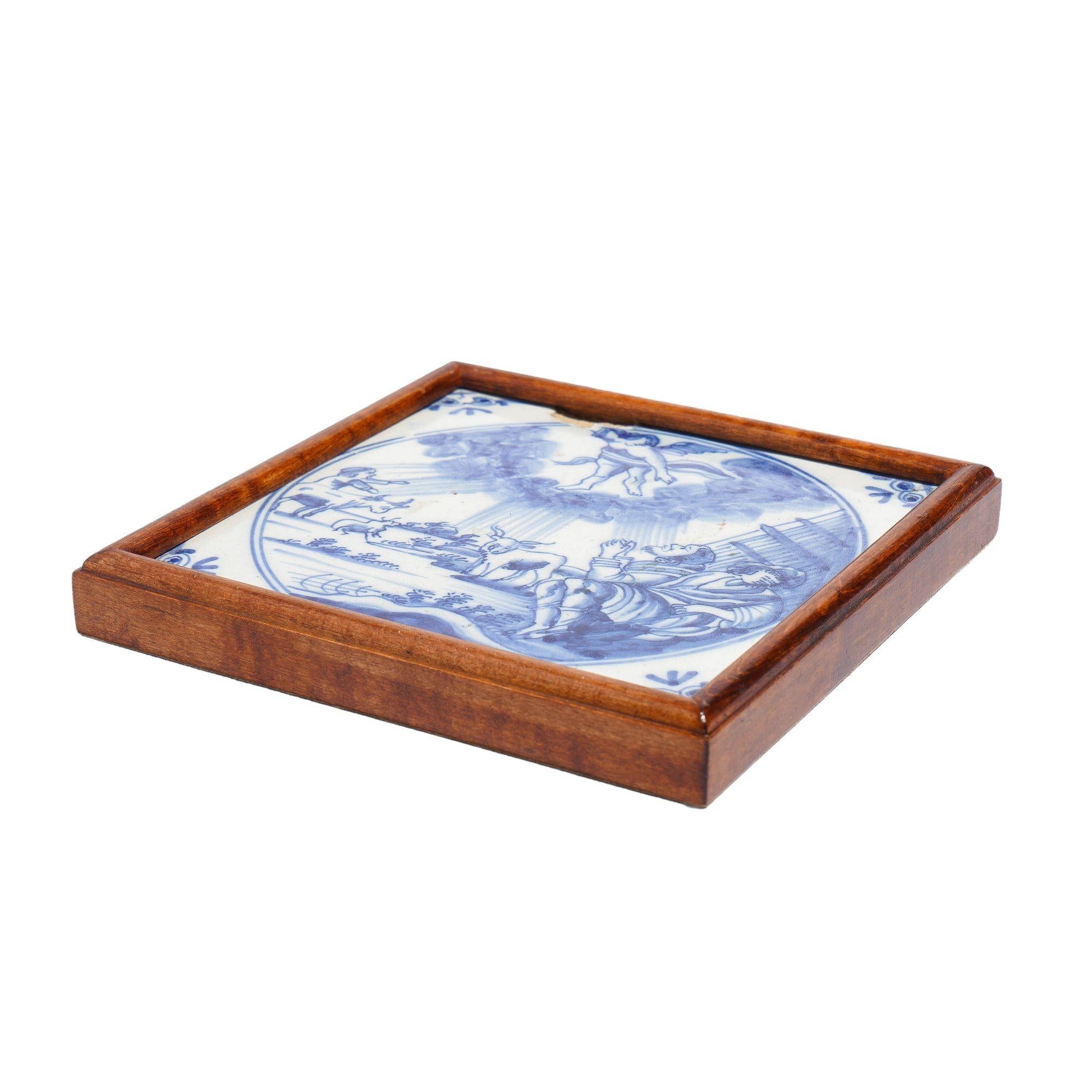 Framed Delft tile of the annunciation, c. 1600's im Zustand „Relativ gut“ im Angebot in Kenilworth, IL