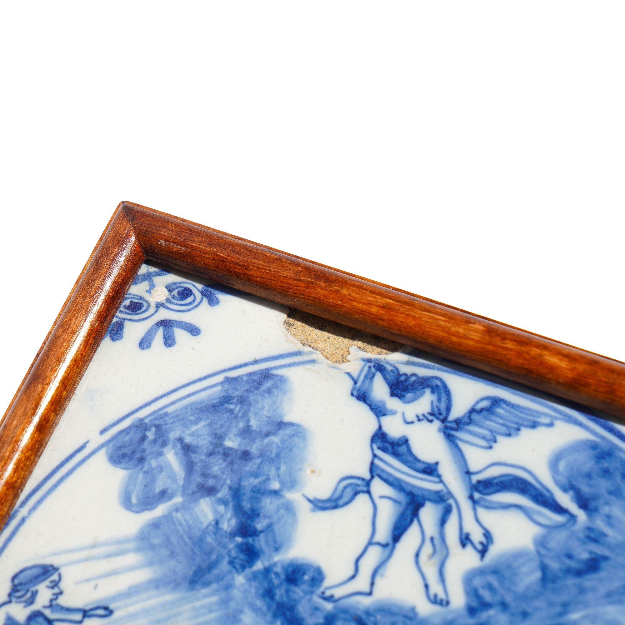 Framed Delft tile of the annunciation, c. 1600's (18. Jahrhundert und früher) im Angebot