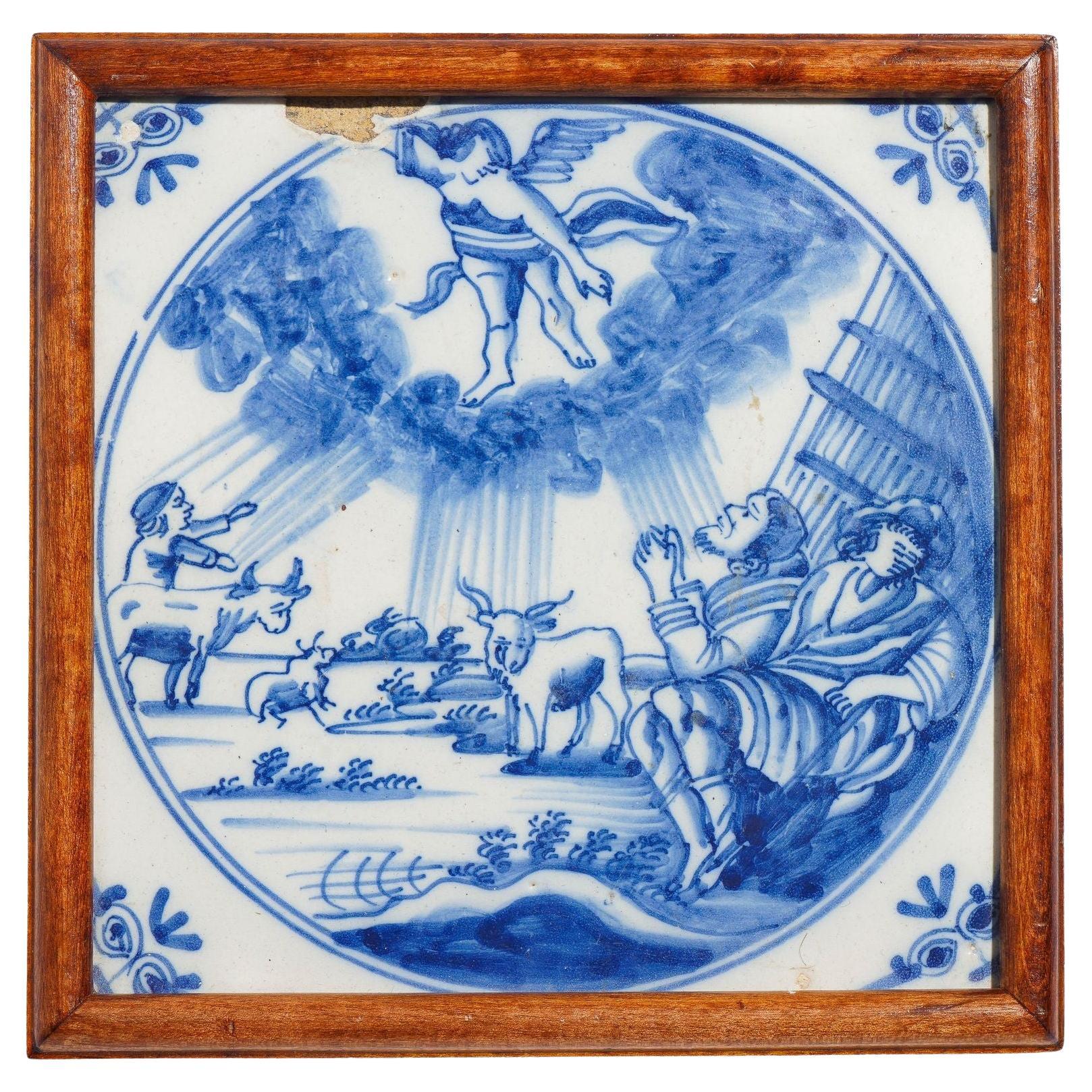 Framed Delft tile of the annunciation, c. 1600's im Angebot