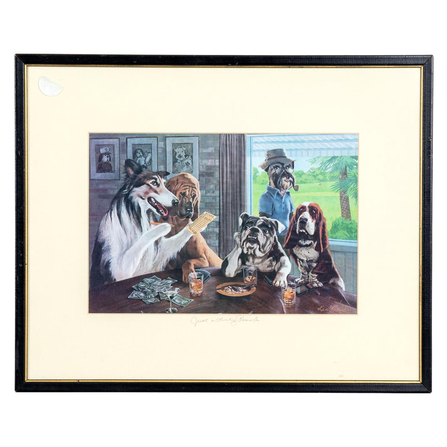 Framed Dog Print "Just a Lucky Round" For Sale