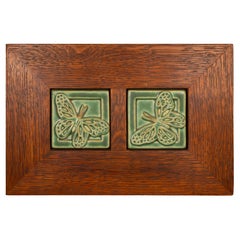 Vintage Framed Double Pewabic Butterfly Tiles Mid Century Modern Stamped
