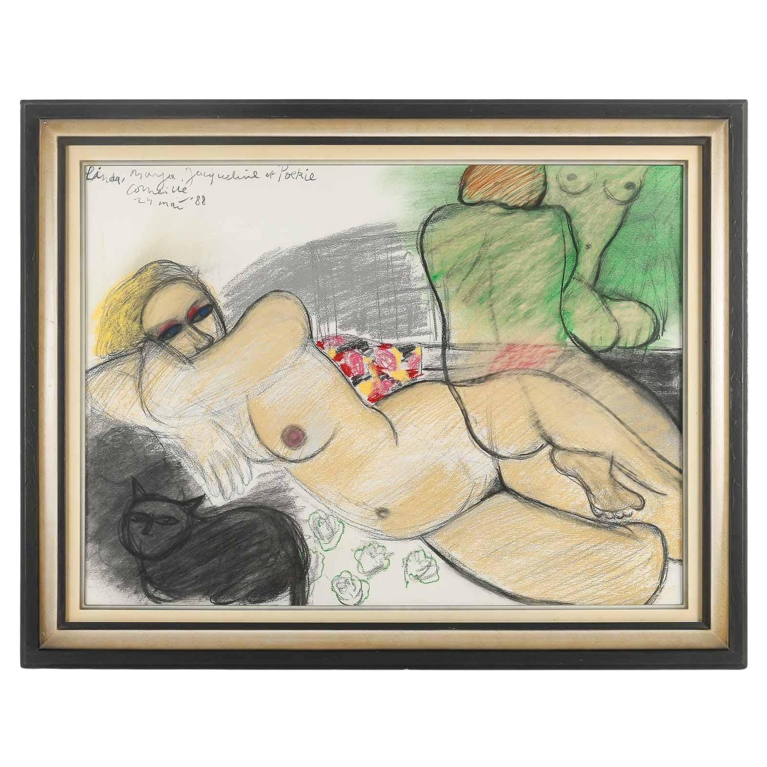 Framed Drawing by Corneille, 20th Century.