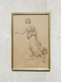 Framed drawing of a woman, signed, France, 19th