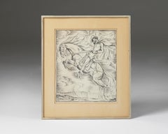 Framed Drawing ‘Rider in a Spring Landscape’ by Vicke Lindstrand, Sweden, 1950s