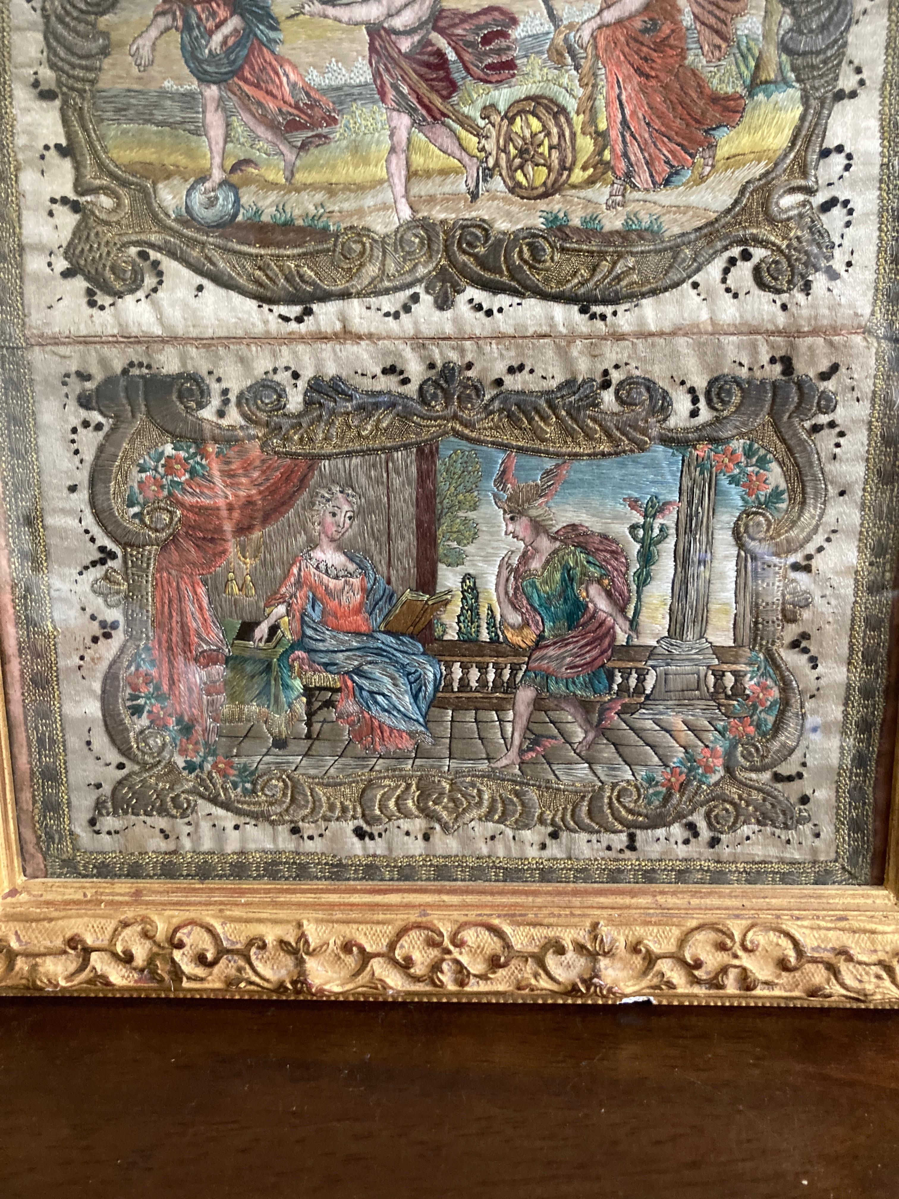 Framed Dutch 18th Century Silk and Metal Thread Embroidery In Good Condition For Sale In Basildon, GB