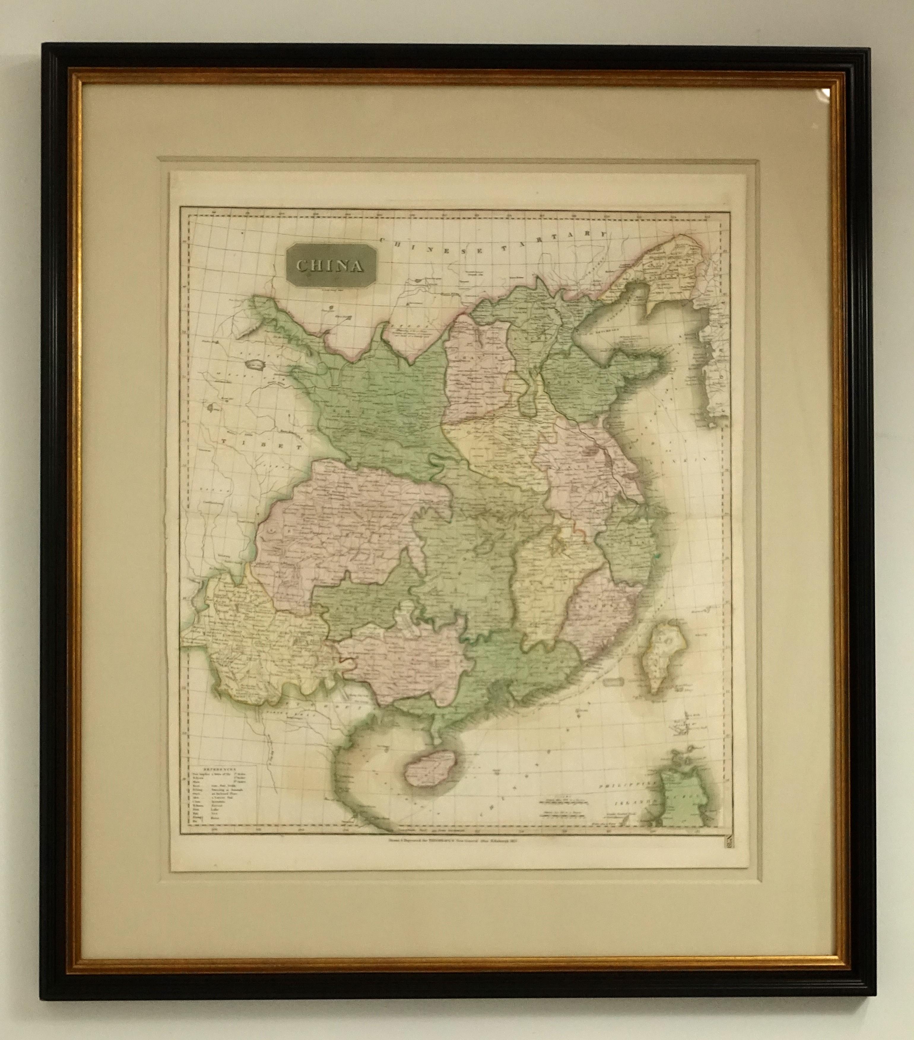 European Framed Early 19th Century Drawn and Engraved Map of China For Sale