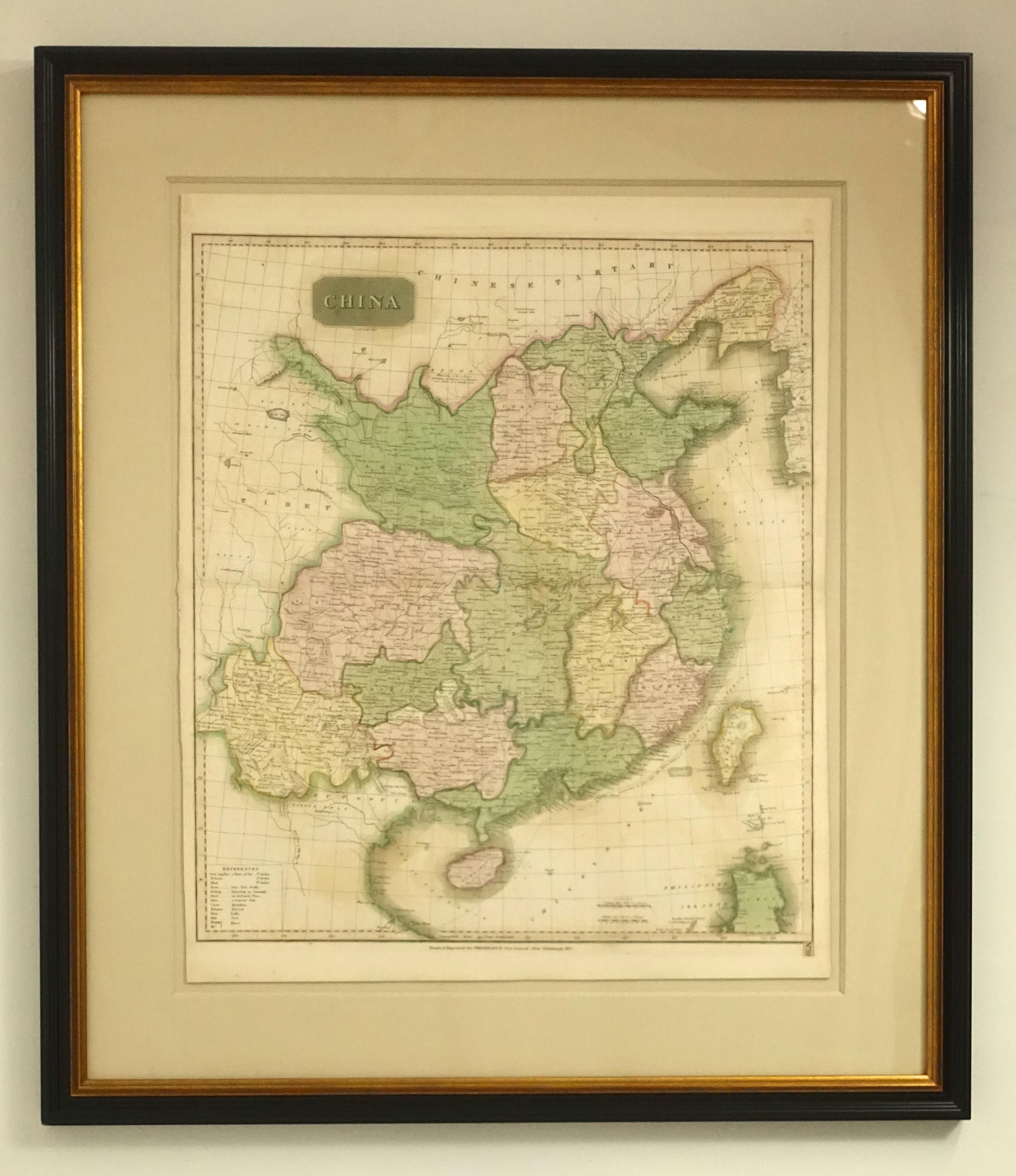 Paper Framed Early 19th Century Drawn and Engraved Map of China For Sale