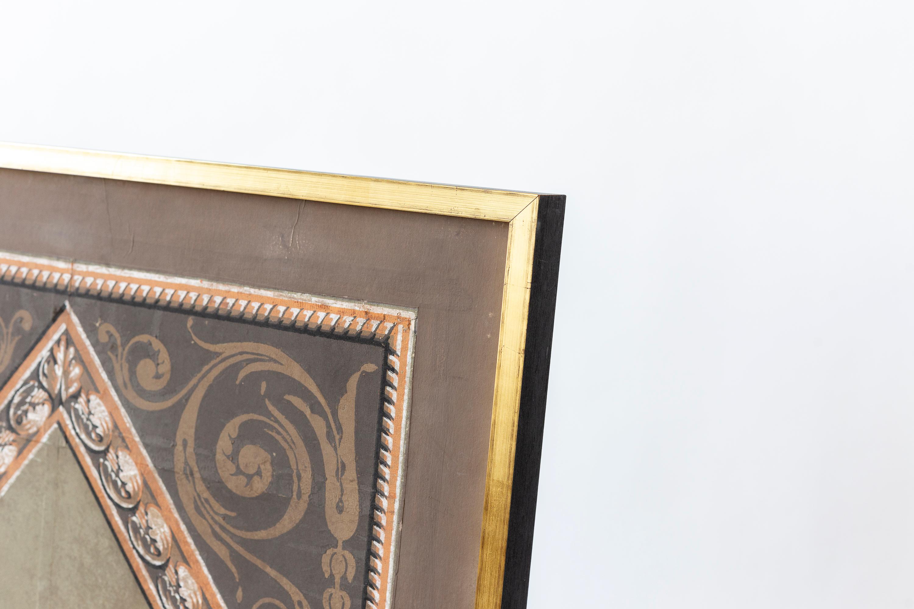 Gerahmte französische Handblocktapete des frühen 19. Jahrhunderts mit Artemis (Empire) im Angebot