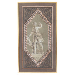 Antique Framed Early 19th century French Hand-Blocked Wallpaper Panel of Artemis