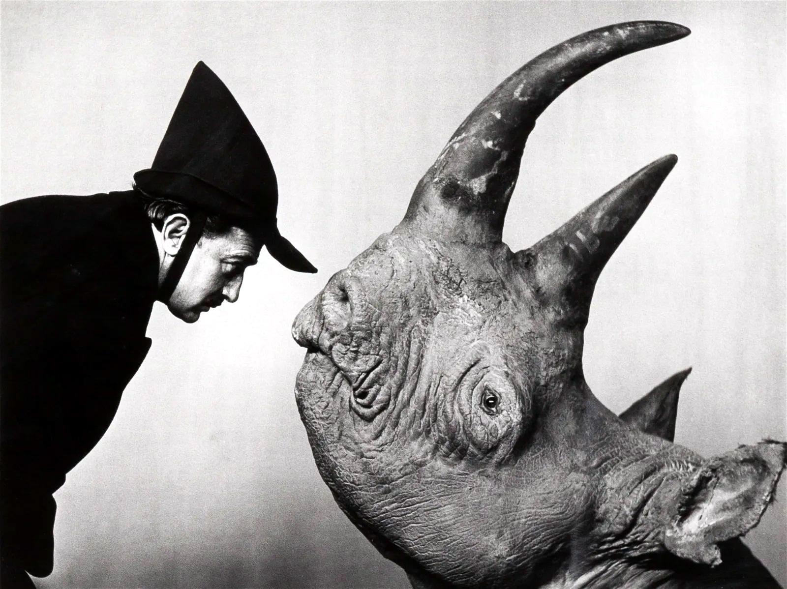 Artist: Philippe Halsman (1906-1979)
Medium: Gelatin silver print
Title: Dalí with Rhinoceros
Date: 1956; Printed in 1981 as part of the ten-piece Dali Portfolio by Stephen Gersh and the Neikrug Press under the supervision of Halsman's widow