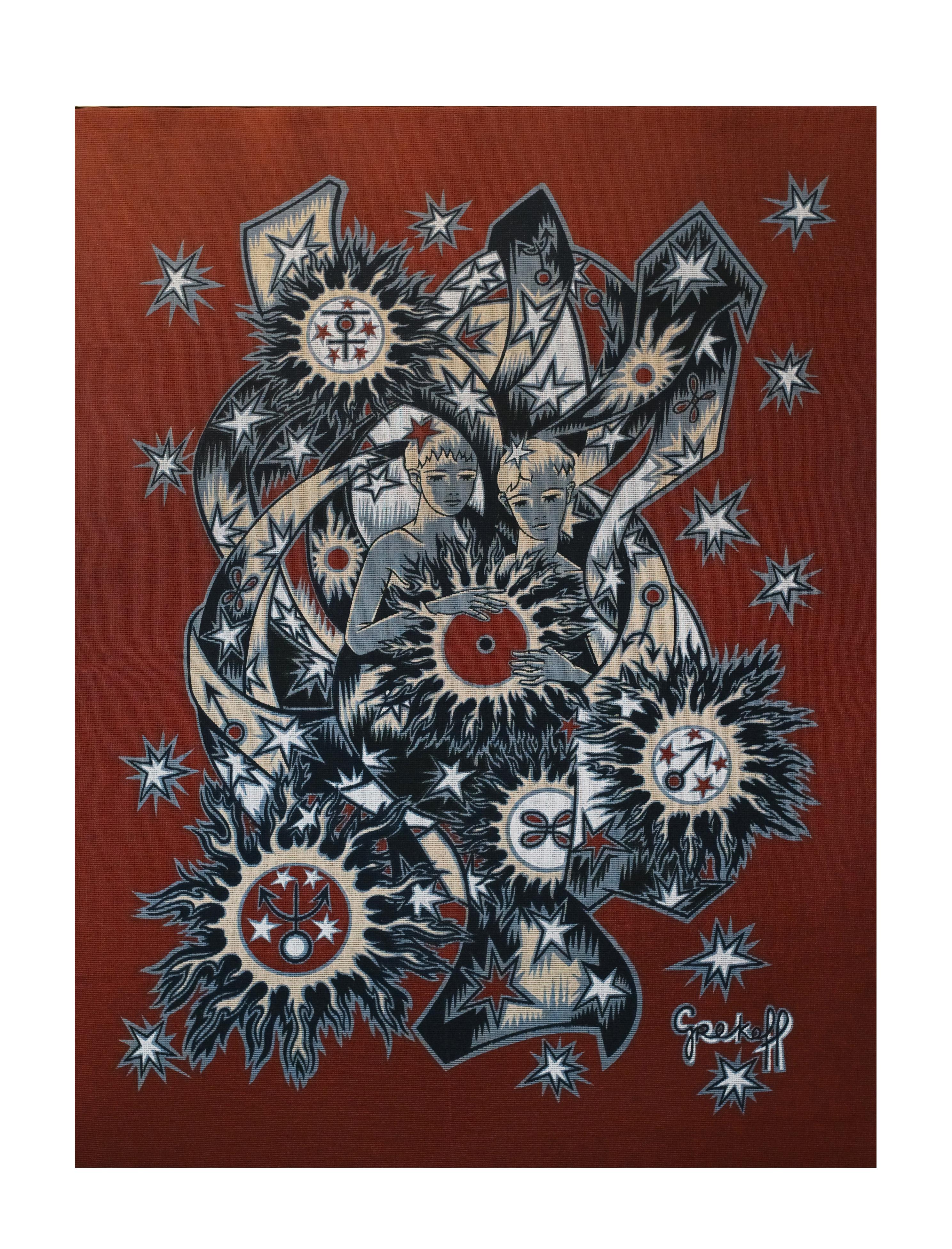 French Framed Elie Grekoff Cartoon Tapestry 
