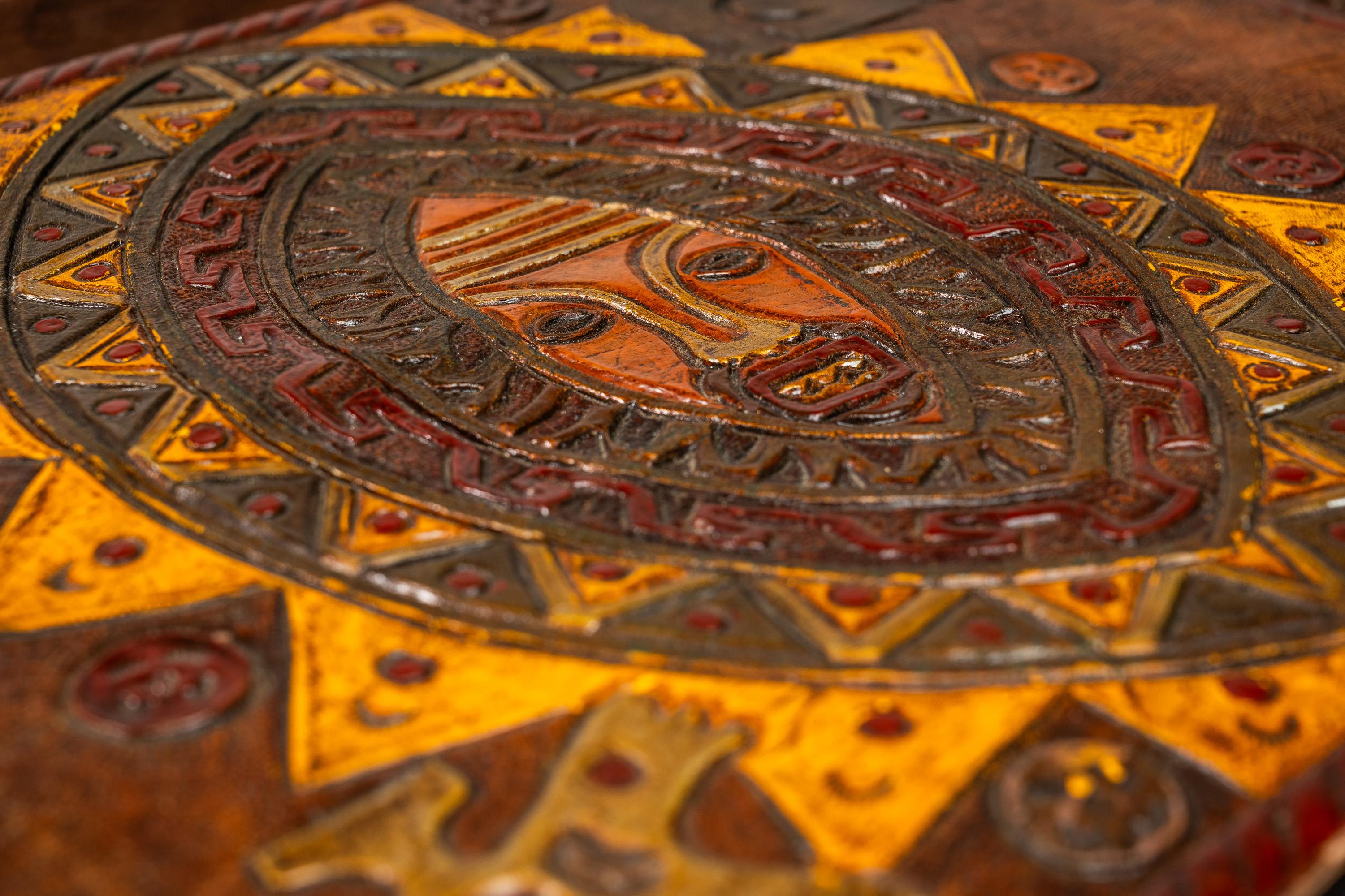 Framed Embossed Leather Pre-Columbian Folk Art by Angel Pazmino, Ecuador, 1960 For Sale 5