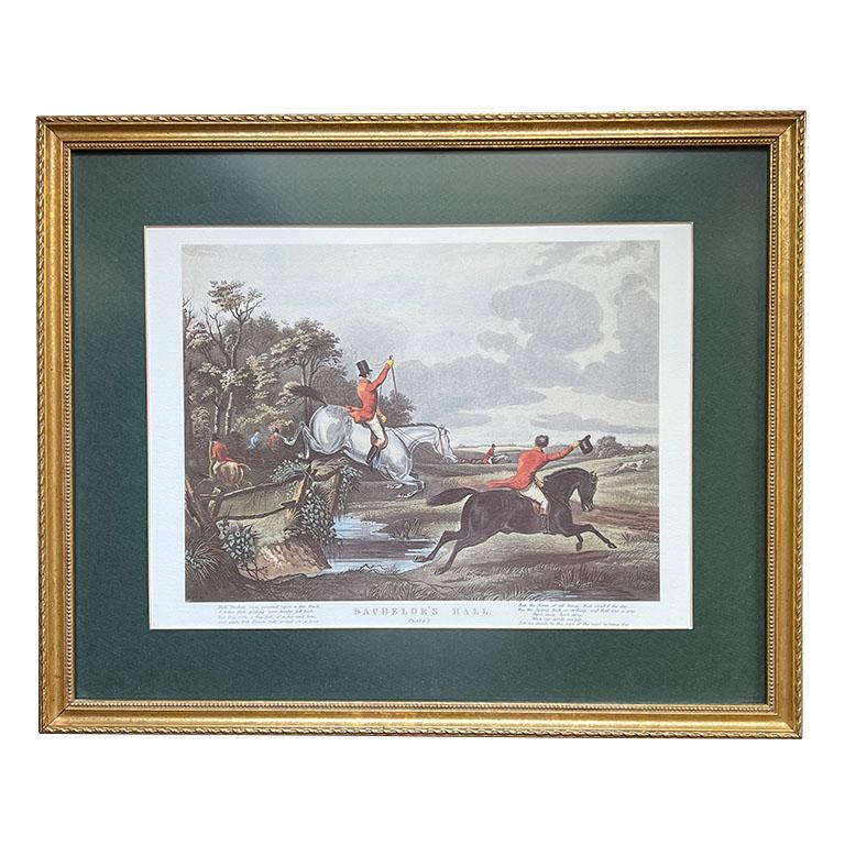 Victorian Framed English Bachelor's Hall Fox Hunting on Horseback Prints, Set of 2  For Sale
