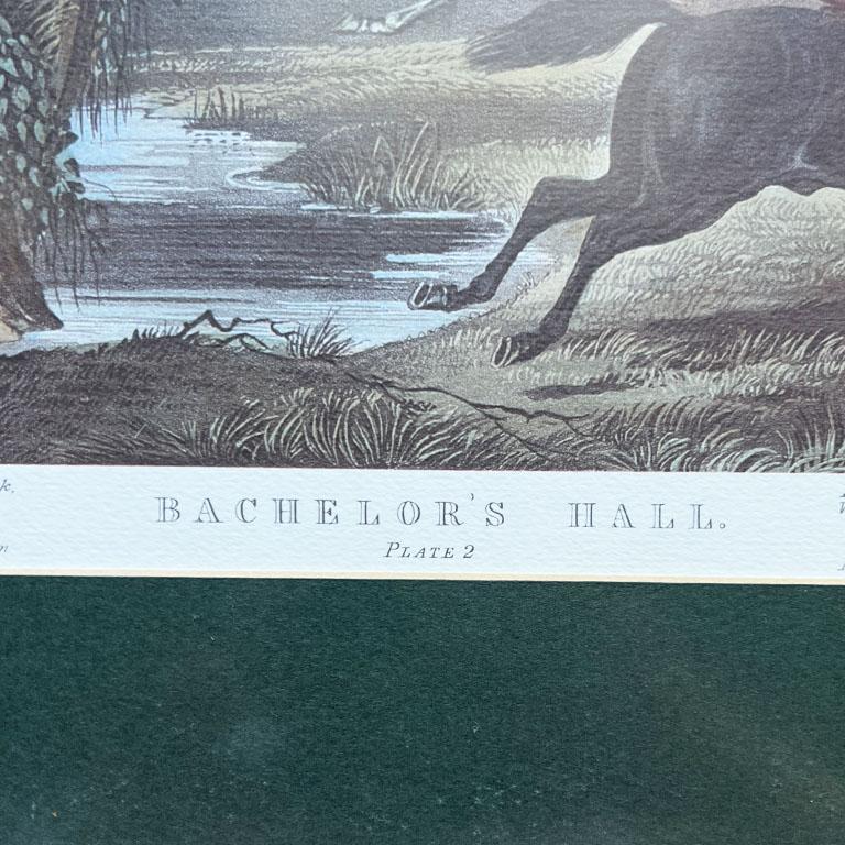 Glass Framed English Bachelor's Hall Fox Hunting on Horseback Prints, Set of 2  For Sale
