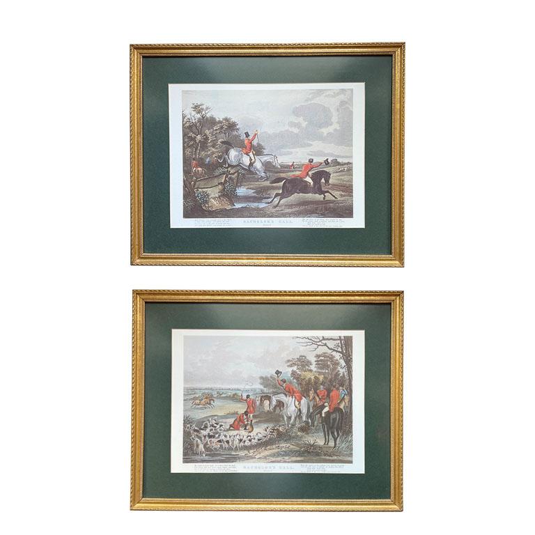 Framed English Bachelor's Hall Fox Hunting on Horseback Prints, Set of 2  For Sale 3