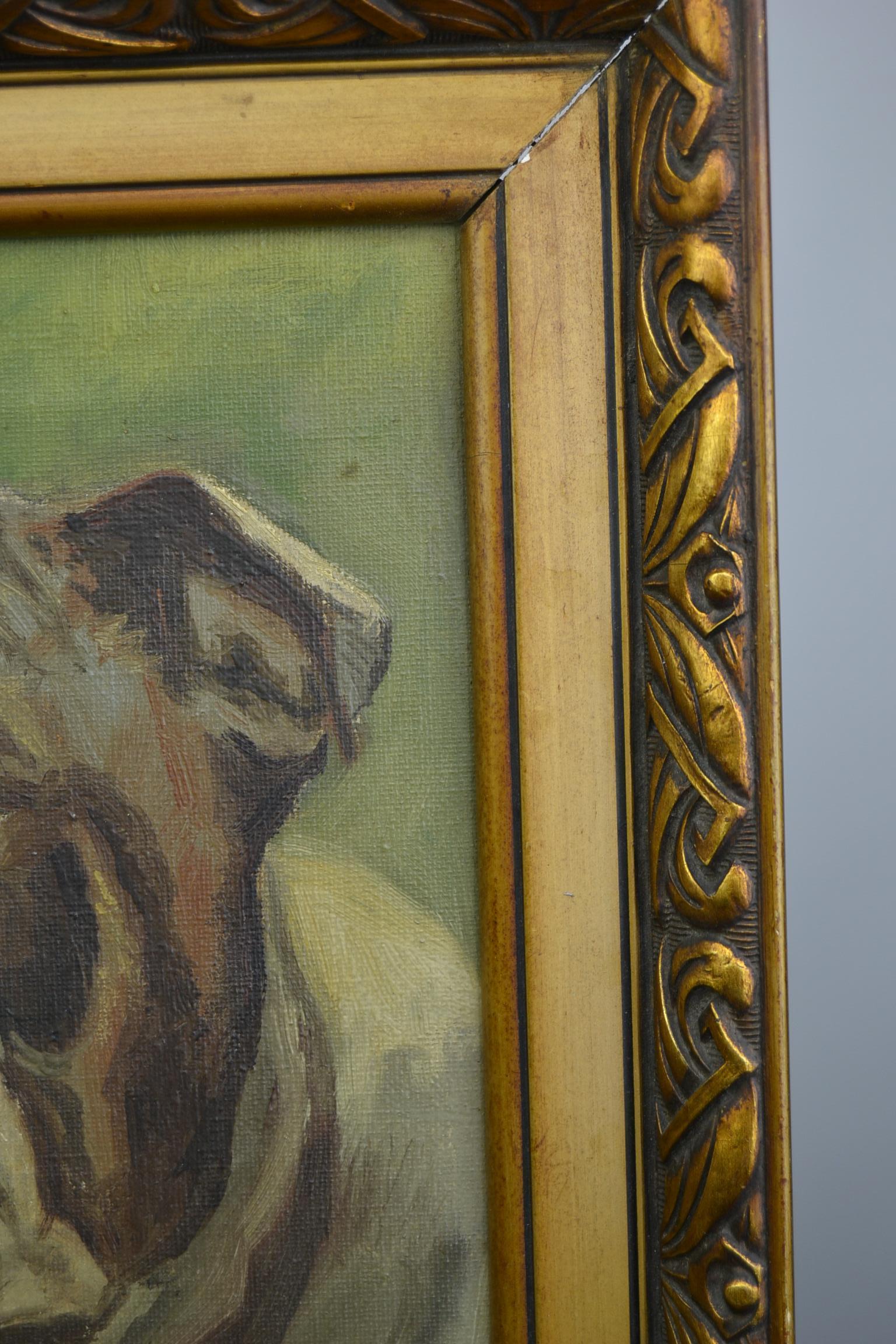 Framed English Bulldog Painting on Canvas, 1930s 3