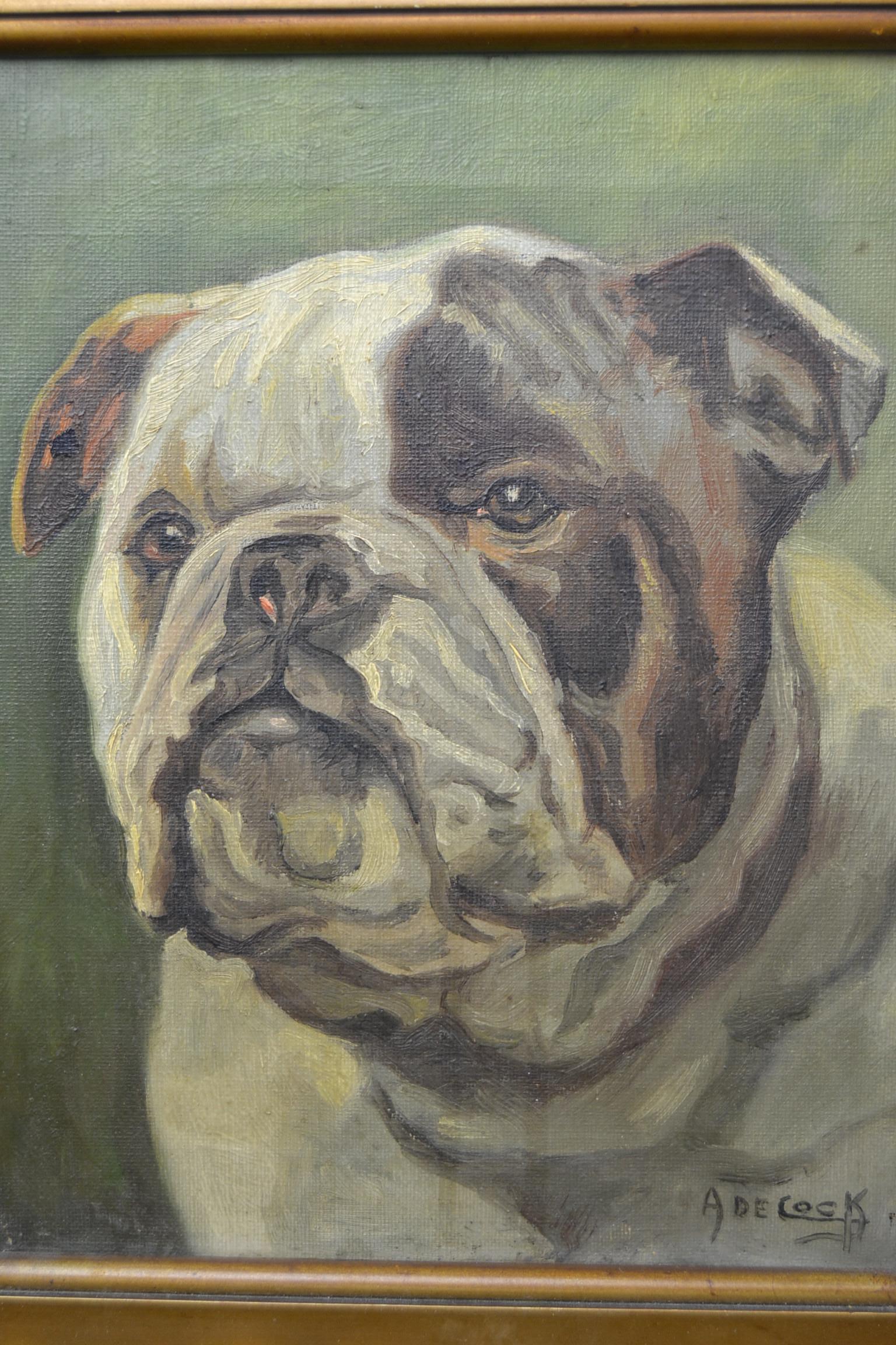 Framed English Bulldog Painting on Canvas, 1930s 7