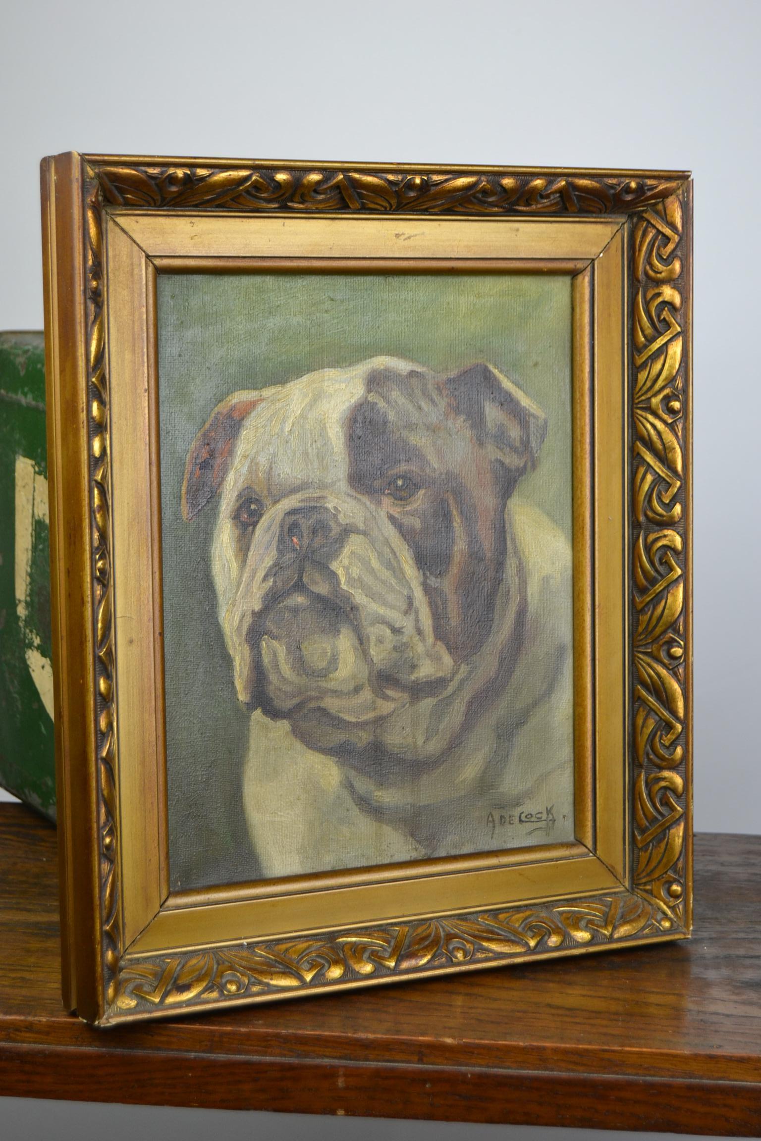 Framed English Bulldog Painting on Canvas, 1930s 8