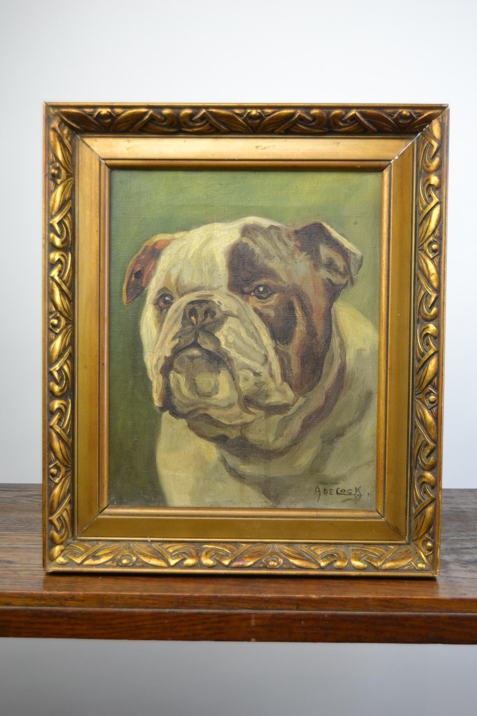 Framed English Bulldog Painting on Canvas, 1930s 11