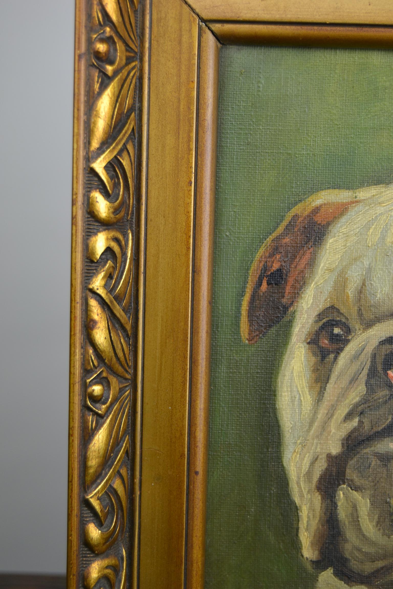 European Framed English Bulldog Painting on Canvas, 1930s