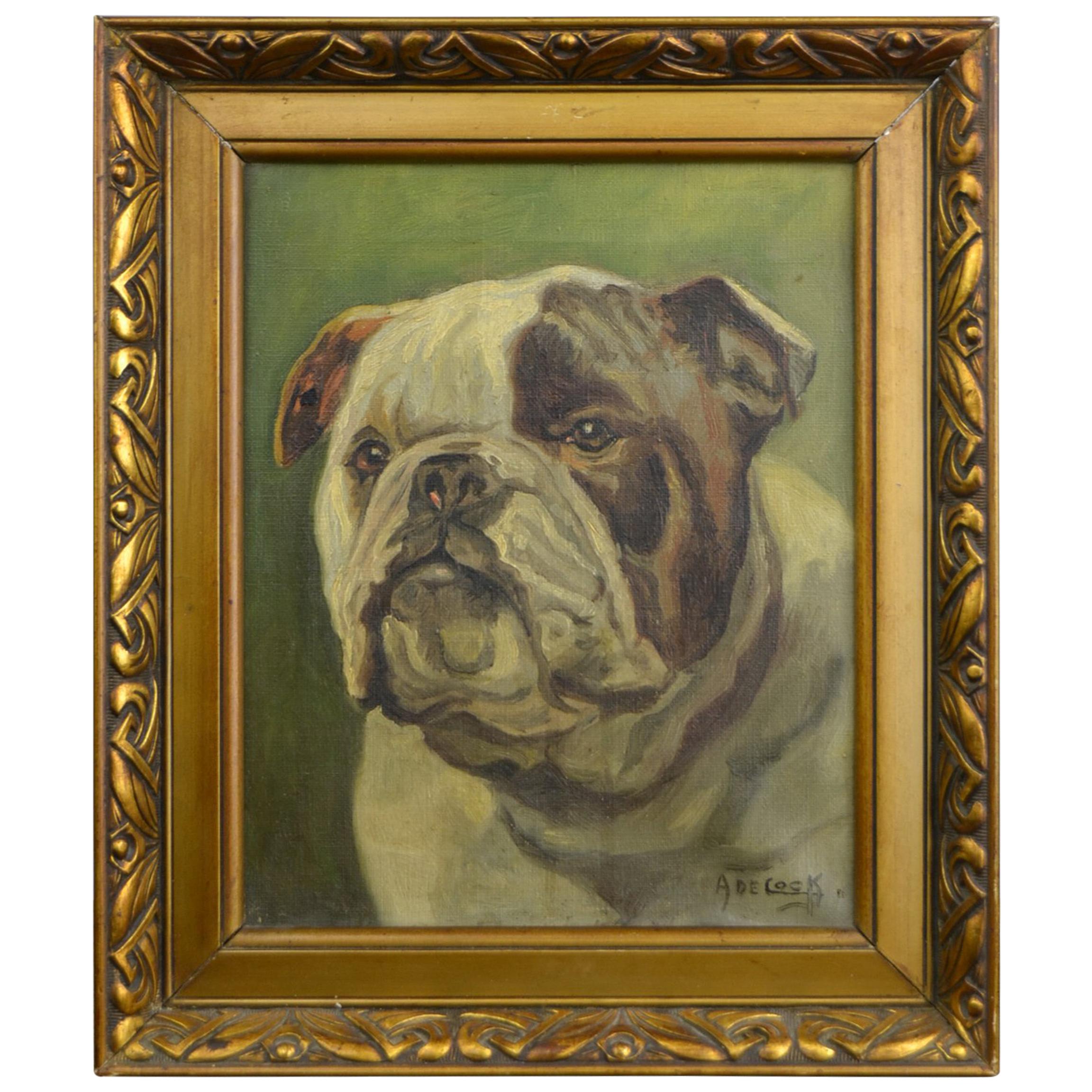 Framed English Bulldog Painting on Canvas, 1930s