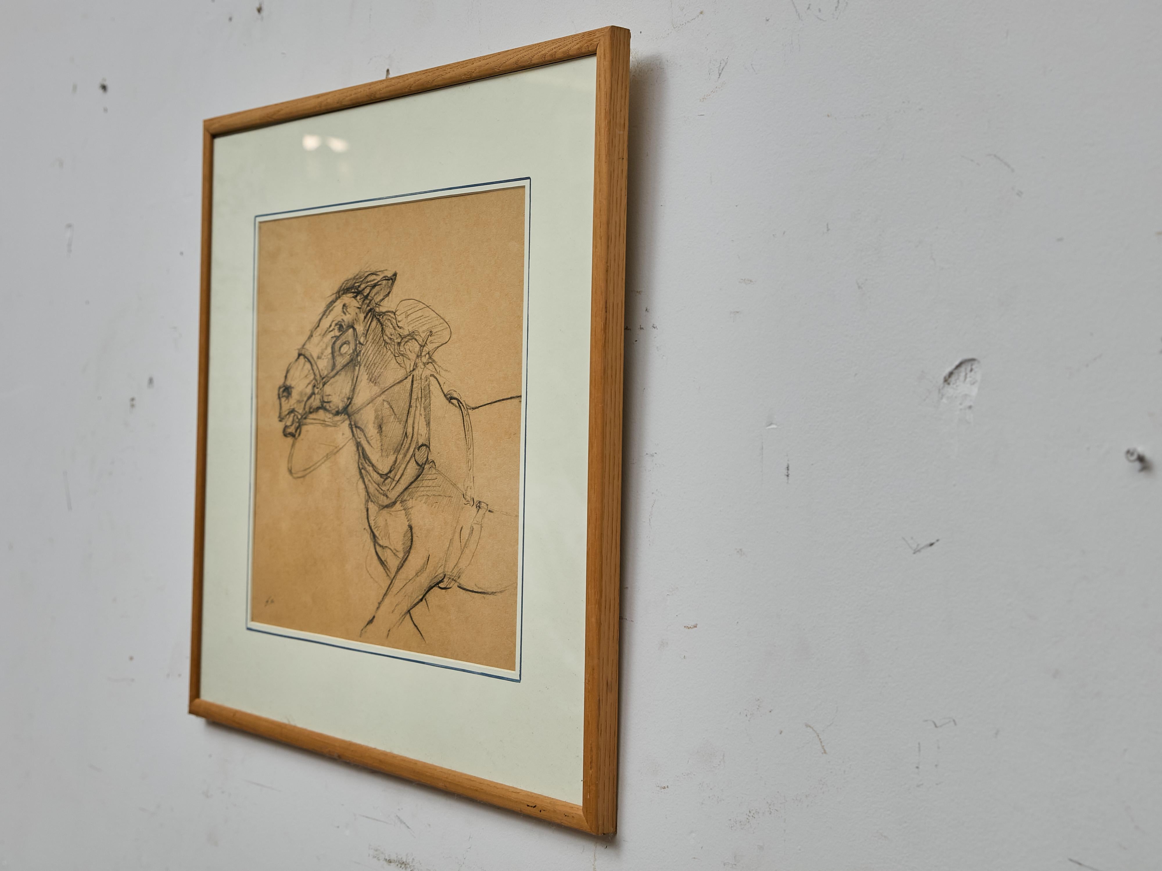 Framed English Charcoal Horse Study on Toned Paper, Circa 1920 For Sale 4