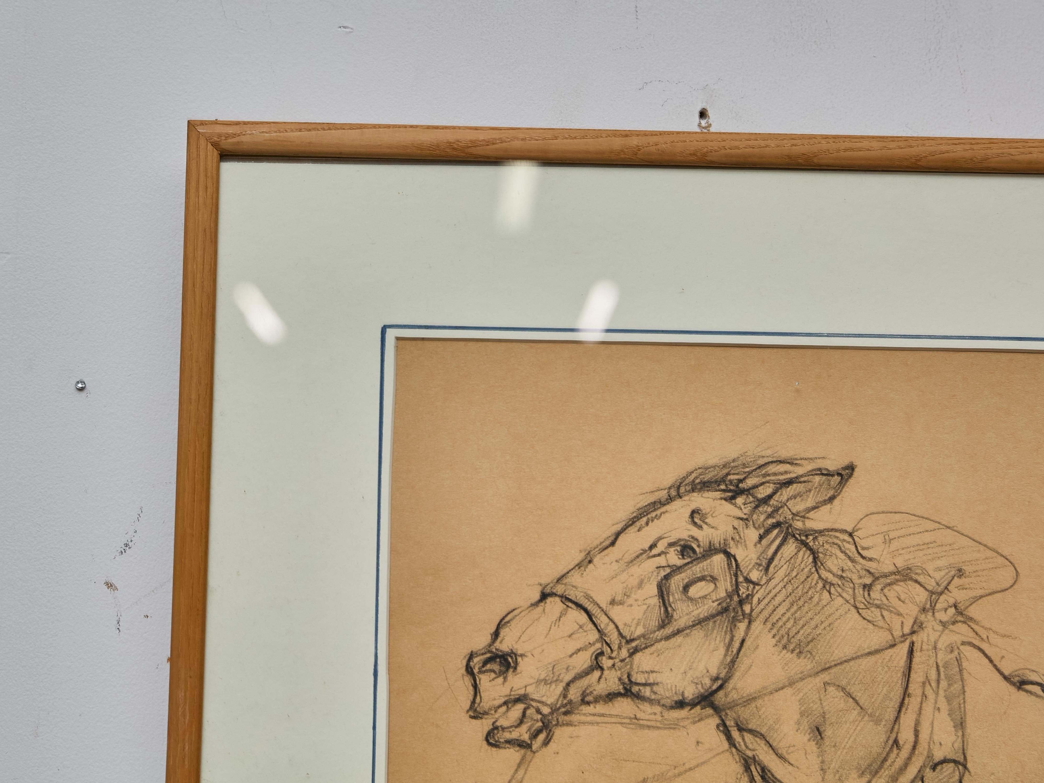 20th Century Framed English Charcoal Horse Study on Toned Paper, Circa 1920 For Sale