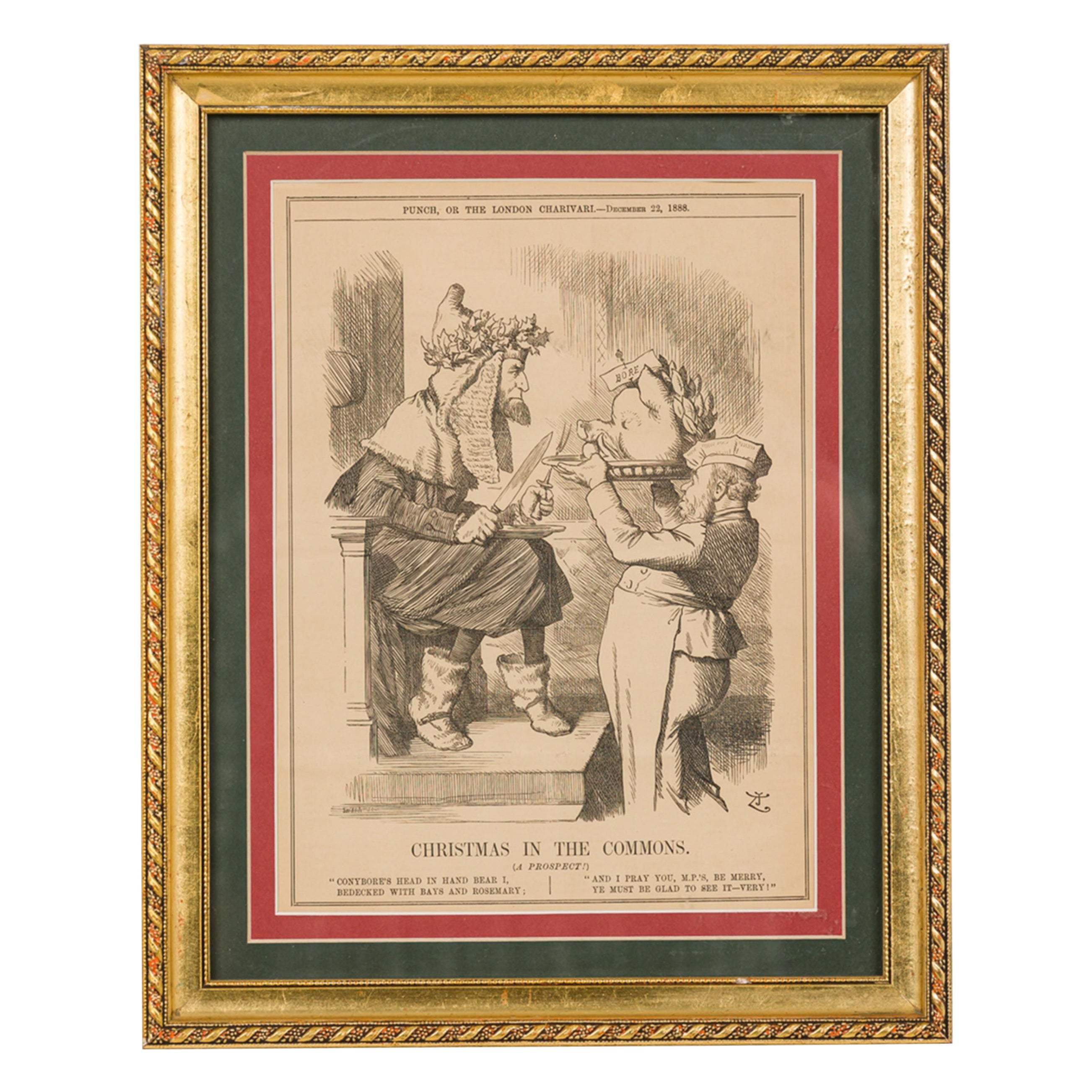 Framed English Print of an Engraving Titled "Christmas in the Commons" For Sale