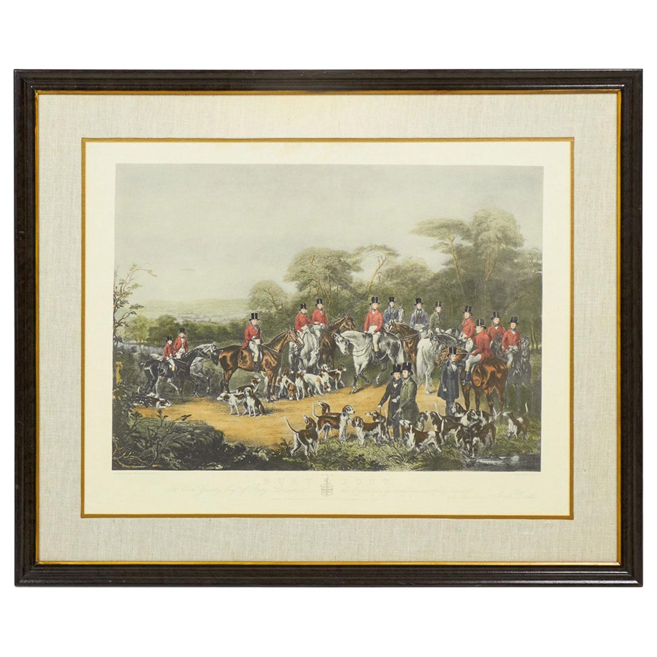 Framed English Victorian Equestrian Scene with Mounted Riders Awaiting a Hunt For Sale