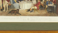 Framed English Victorian Lithograph of Men Gathering for Breakfast