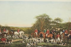 Framed English Victorian Lithograph Print of Sir Richard Sutton's Hunting Party