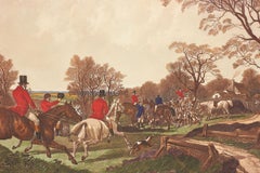 Framed English Victorian Lithograph Print of The Capture of a Fox on a Hunt