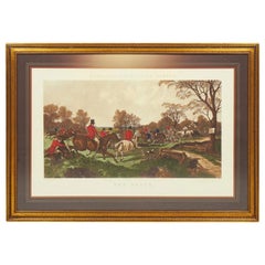 Framed English Victorian Lithograph Print of The Capture of a Fox on a Hunt