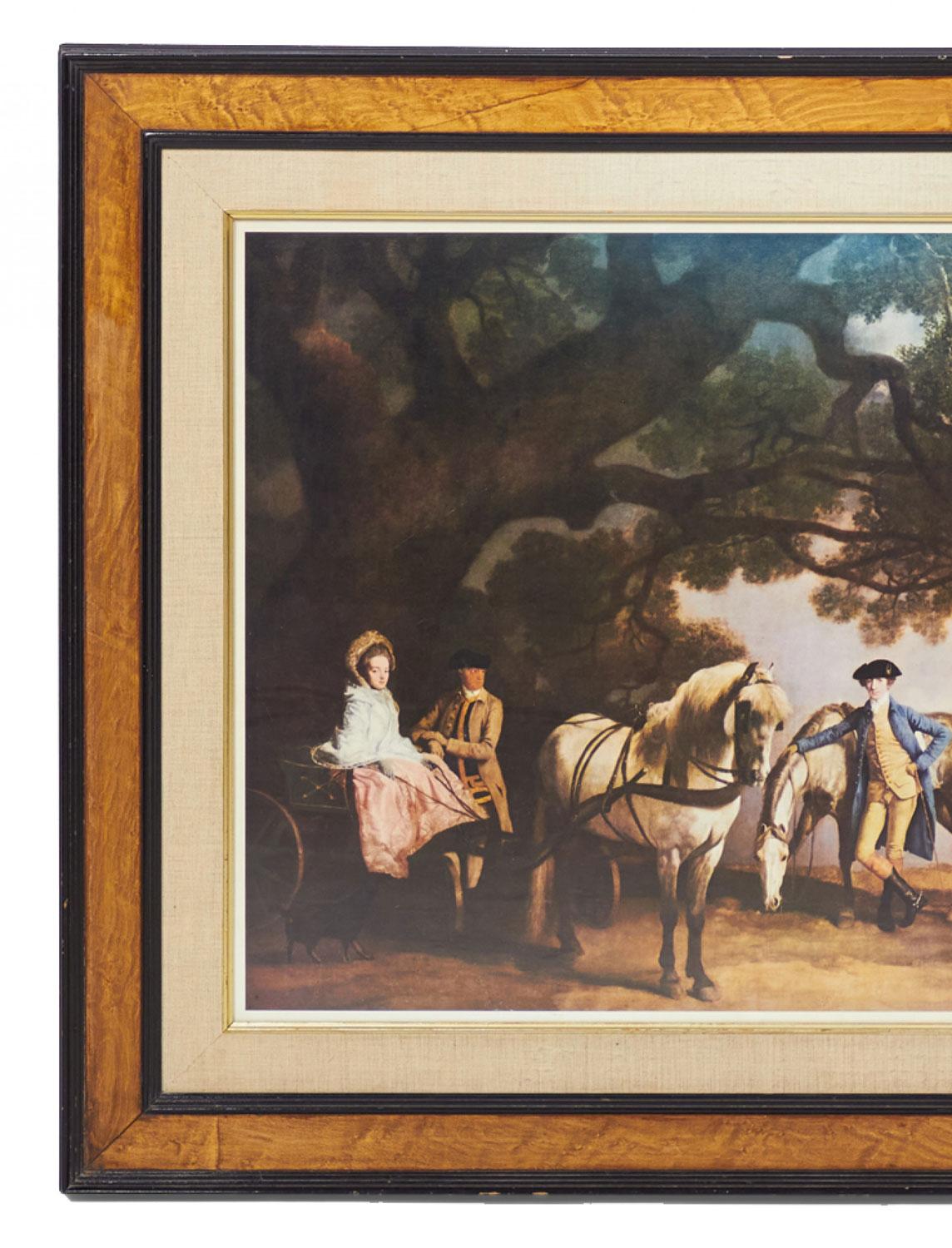 Britannique Peinture victorienne anglaise encadrée représentant une promenade à cheval dans la campagne en vente