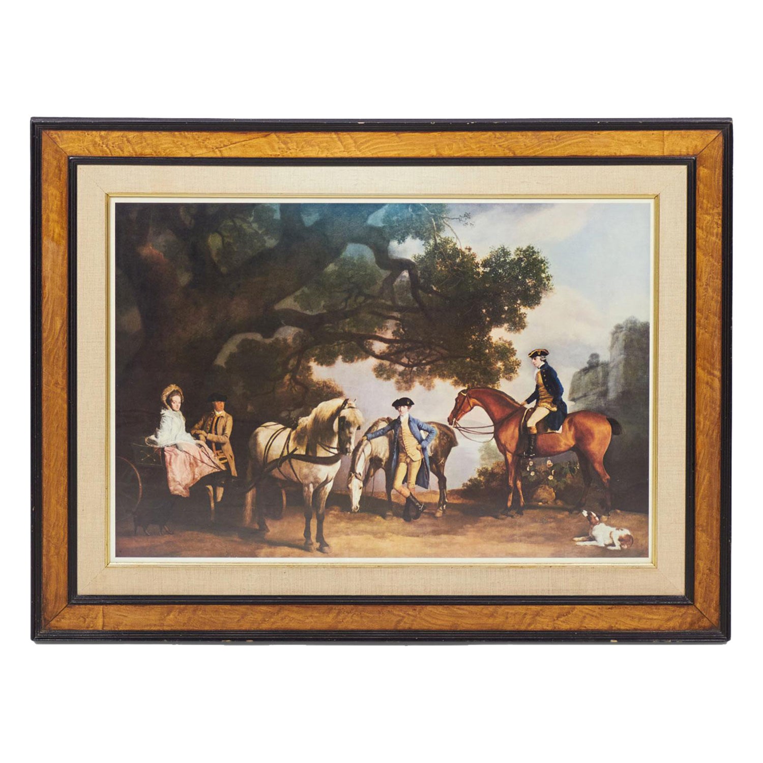 Framed English Victorian Painting of a Horse Ride Through the Countryside