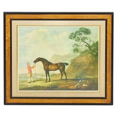 Framed English Victorian Print of a Painting of a Boy and His Horse