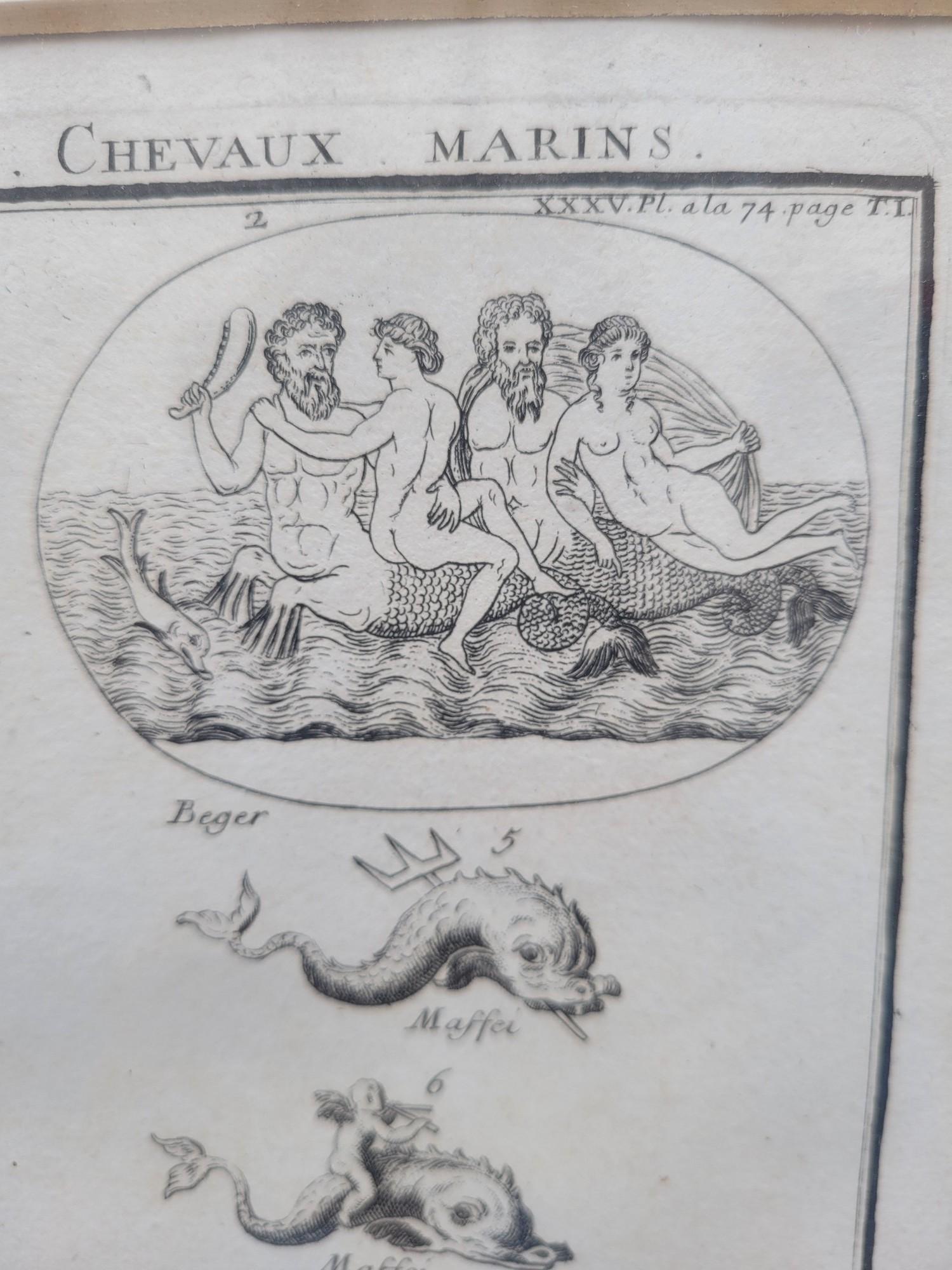 French Framed Engraving, Nereid Tritons And Sea Horses, 17th/18th Century For Sale