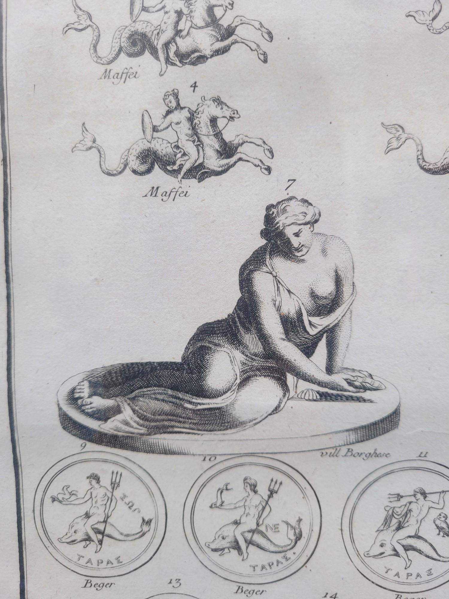 Paper Framed Engraving, Nereid Tritons And Sea Horses, 17th/18th Century For Sale