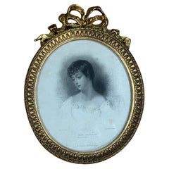 Framed Engraving Portrait of Miss Chaworth, German Biedermeier Period 1860s