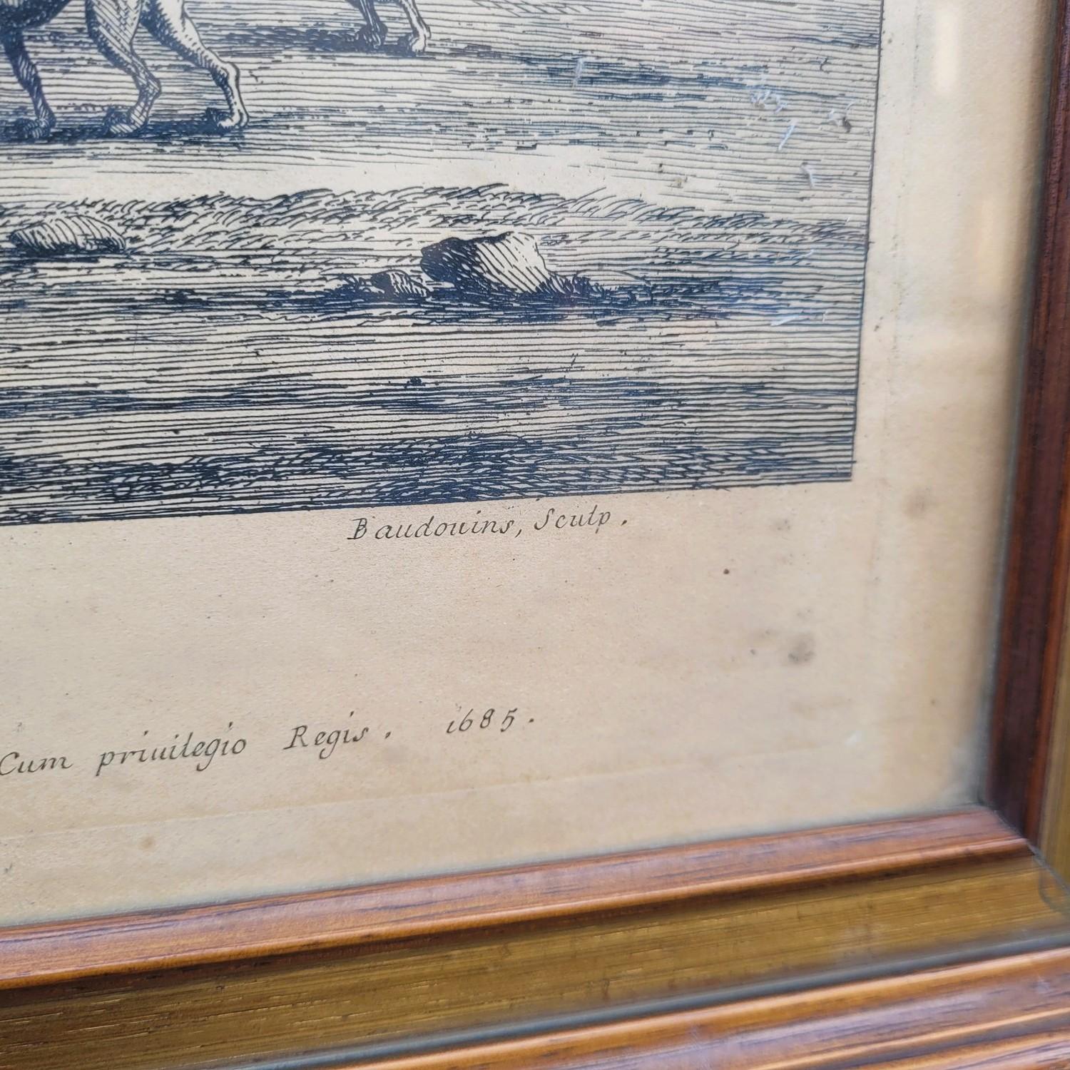 Großer gerahmter Stich mit dem Titel 