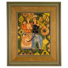Peinture persane érotique encadrée représentant des amoureux par Sadegh Tabrizi