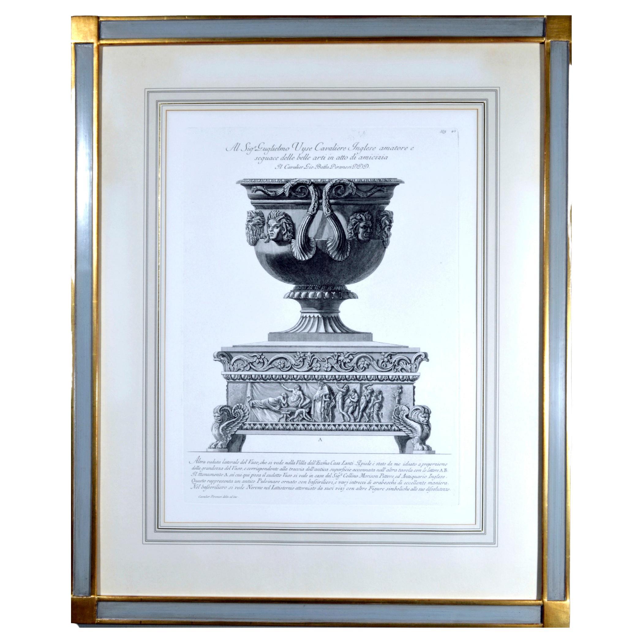 Framed Etching of a Massive Urn by Piranesi, Plate 549 For Sale