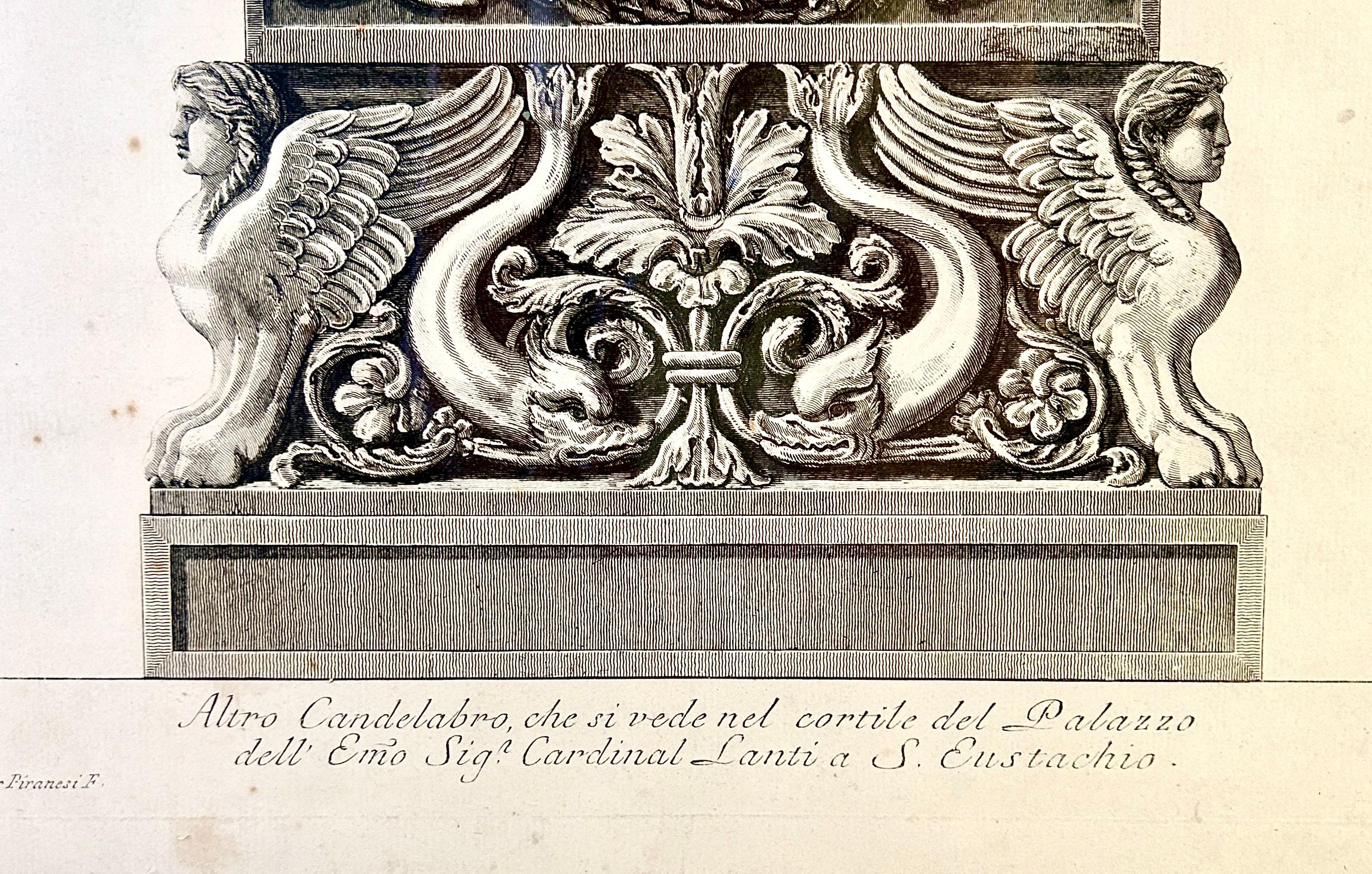 Gerahmte Radierung eines ornamentalen Kandelabersockels von Giovanni Piranesi im Angebot 1