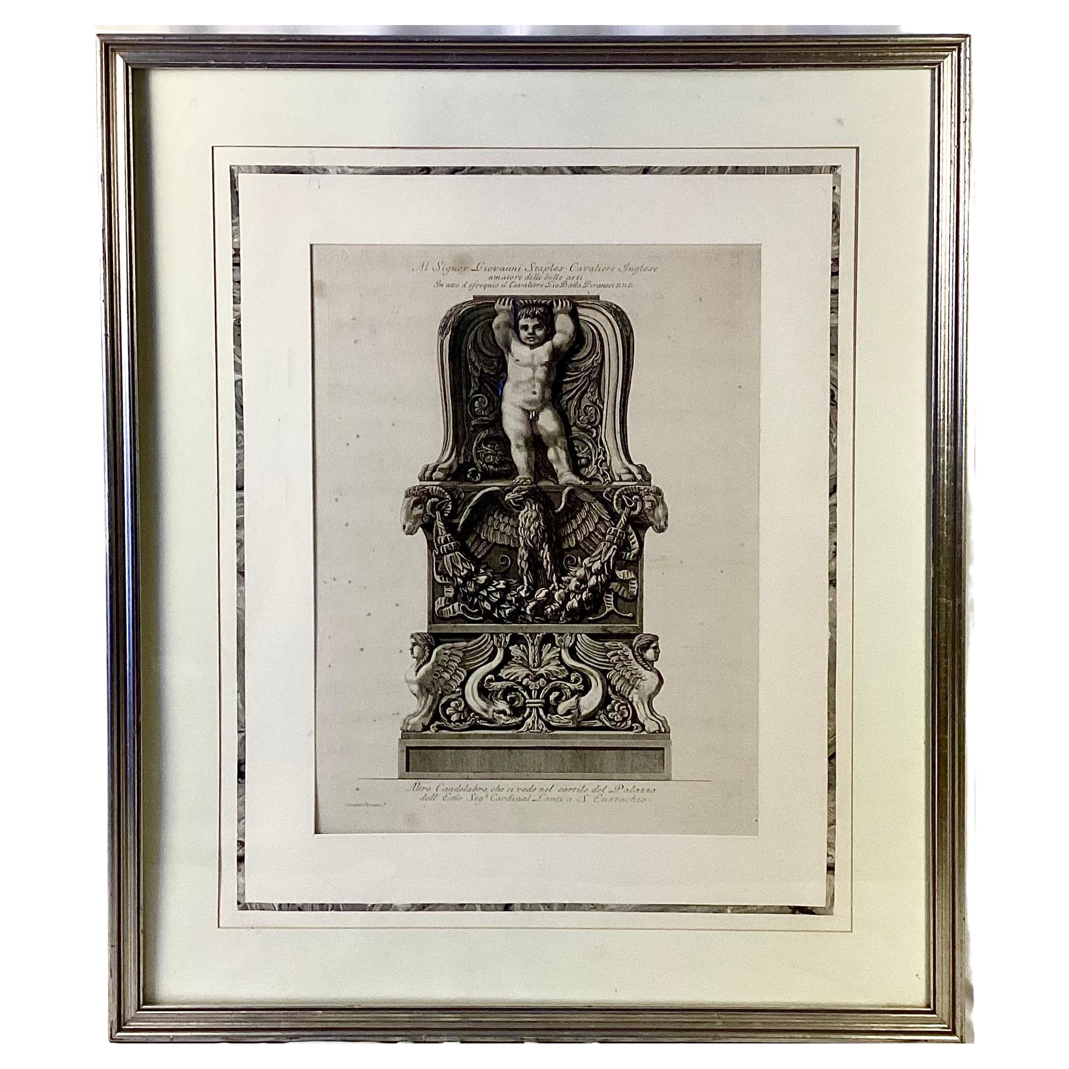 Framed Etching of Ornamental Candelabrum Base by Giovanni Piranesi For Sale
