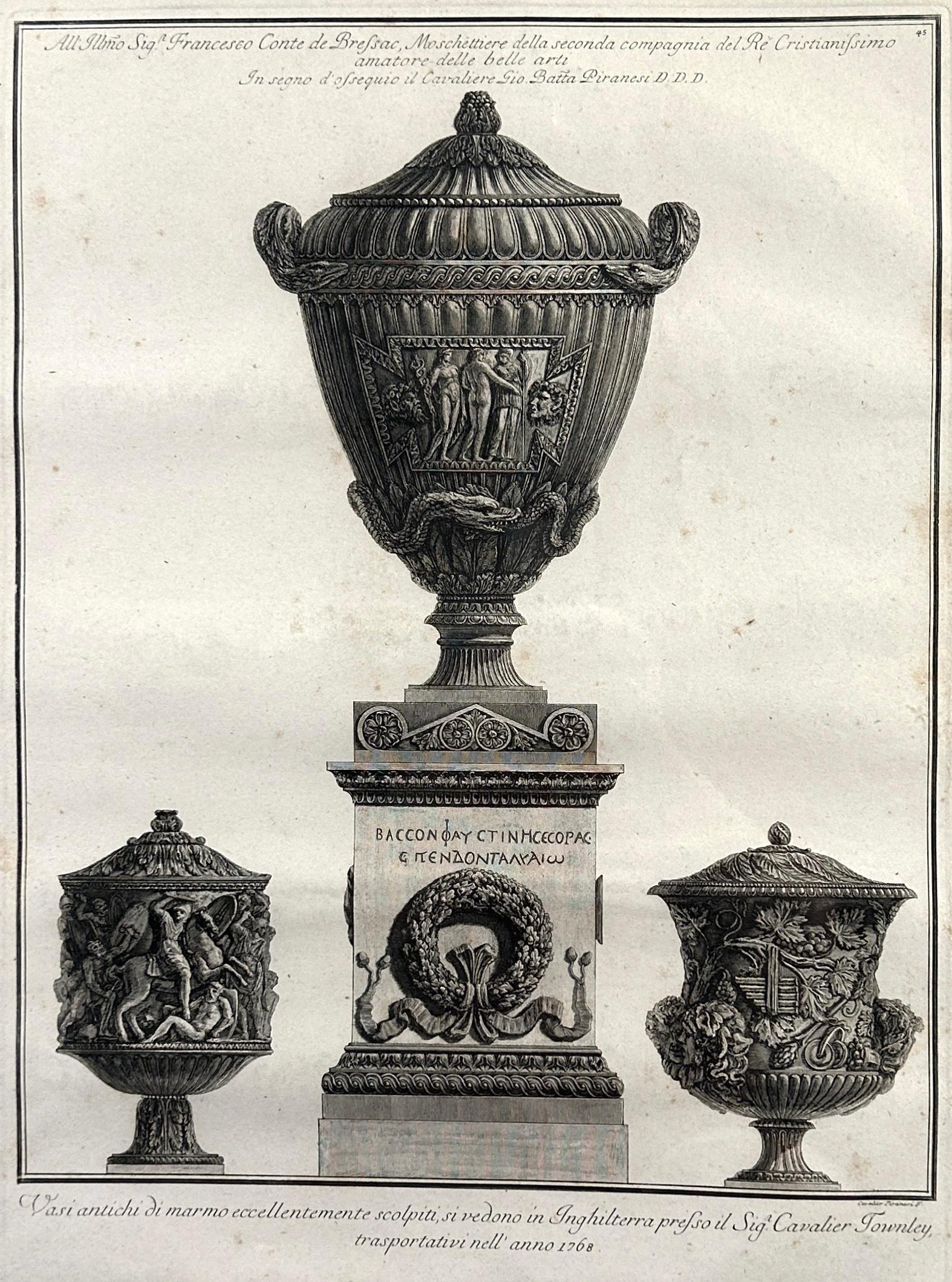 Framed Etching of Vases by Giovanni Piranesi In Good Condition For Sale In Bradenton, FL