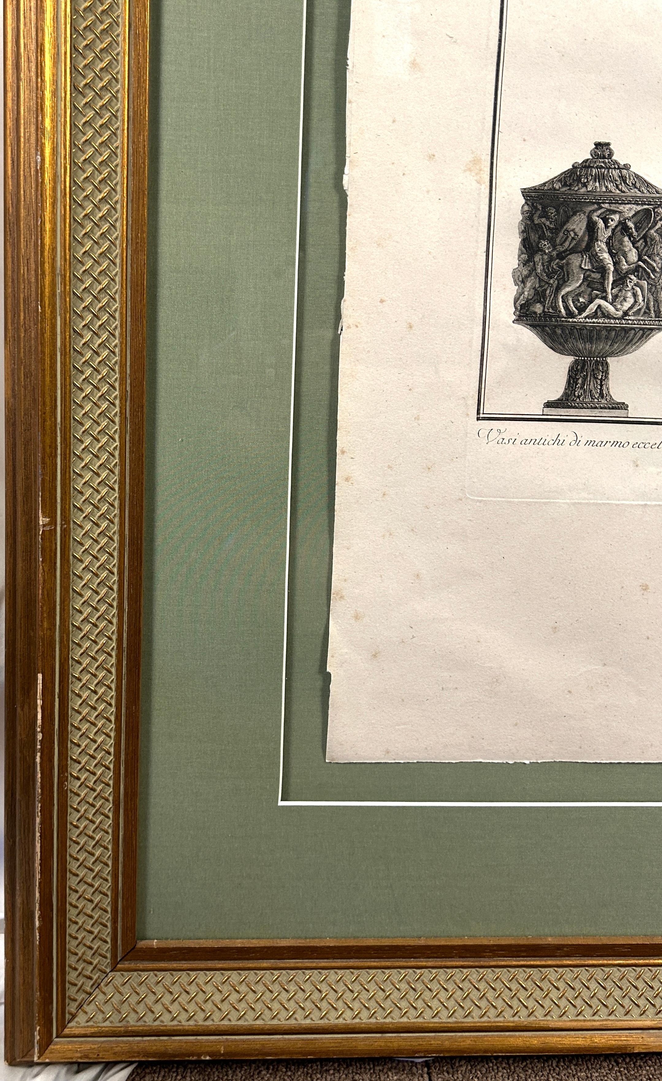 19th Century Framed Etching of Vases by Giovanni Piranesi For Sale