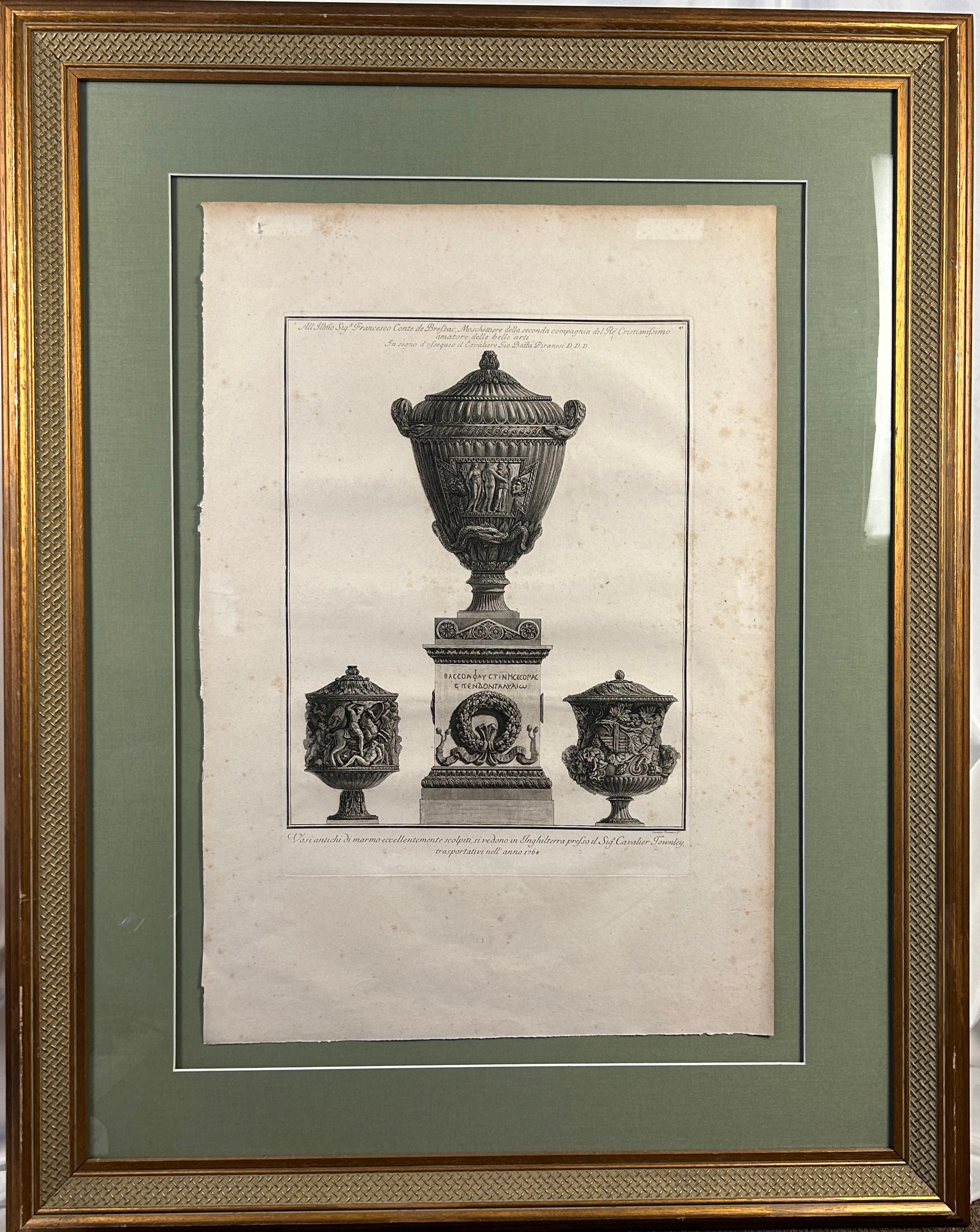 Framed Etching of Vases by Giovanni Piranesi For Sale 1