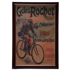 Framed Extra Large Linen Backed Poster for "Cycles Rochet" circa 1895