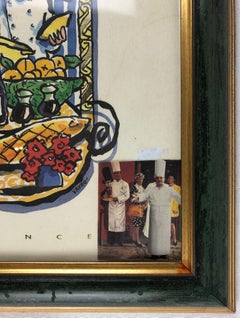 Framed Famous French Chef Paul Bocuse Drawing, Photo and Menu dated 2002